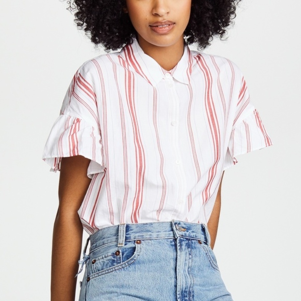 Madewell Carey Stripe Central Ruffle Sleeve Shirt